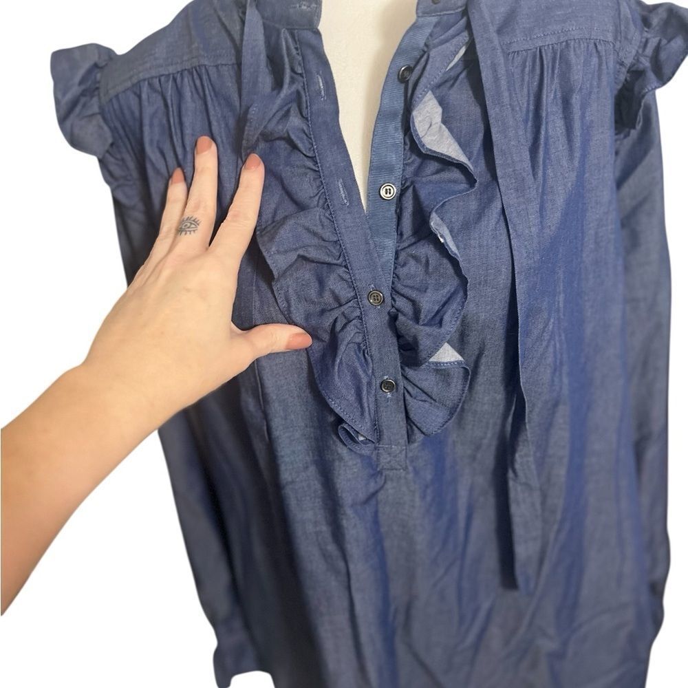 Ldt Womens Chambray Ruffled V-Neck
1/2 Button Up Shirt Shift Dress 10
Medium - Picture 9 of 14